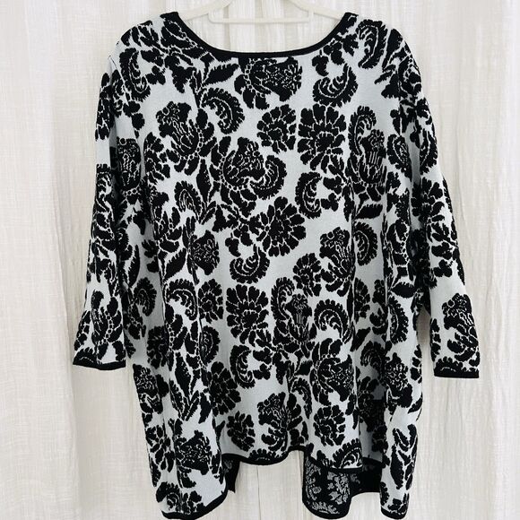 Jessica London Black & White Floral Soft Stretchy Cardigan Sweater - Plus 26/28 - Picture 7 of 10